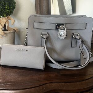 Michael Kors Gray handbag and matching wallet with wristlet